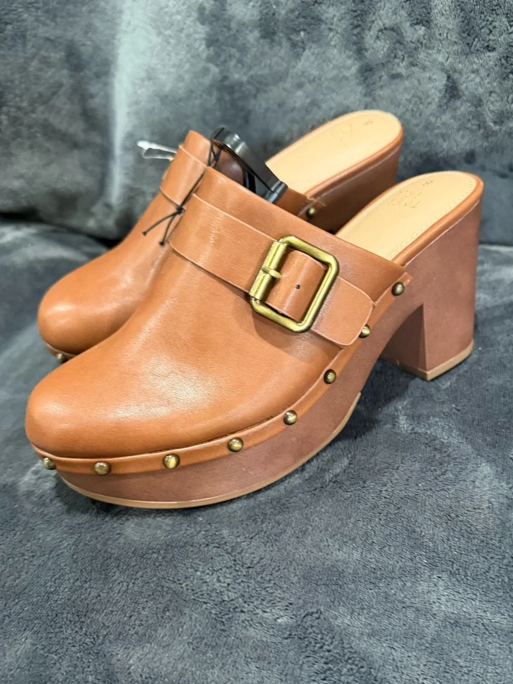 NWOT TIME & TRU Brown Buckle Platform Clog Heels Shoes Women’s 7 or 8